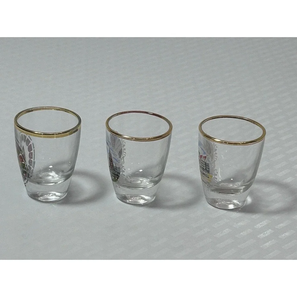 Lot Of 3 Germany Souvenir Vintage‎ Collectible Barware Shot Glasses Gold Rim
